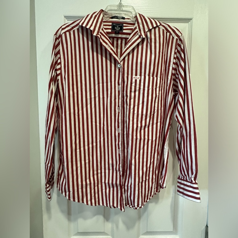 Faconnable  womans Long Sleeves  Shirt Striped  Red And white Size small